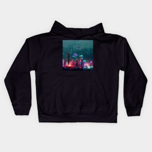 Flight Zone - Cyberpunk Cityscape Skyline Kids Hoodie